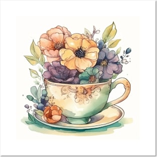 Whimsical Teacup With Flowers Posters and Art